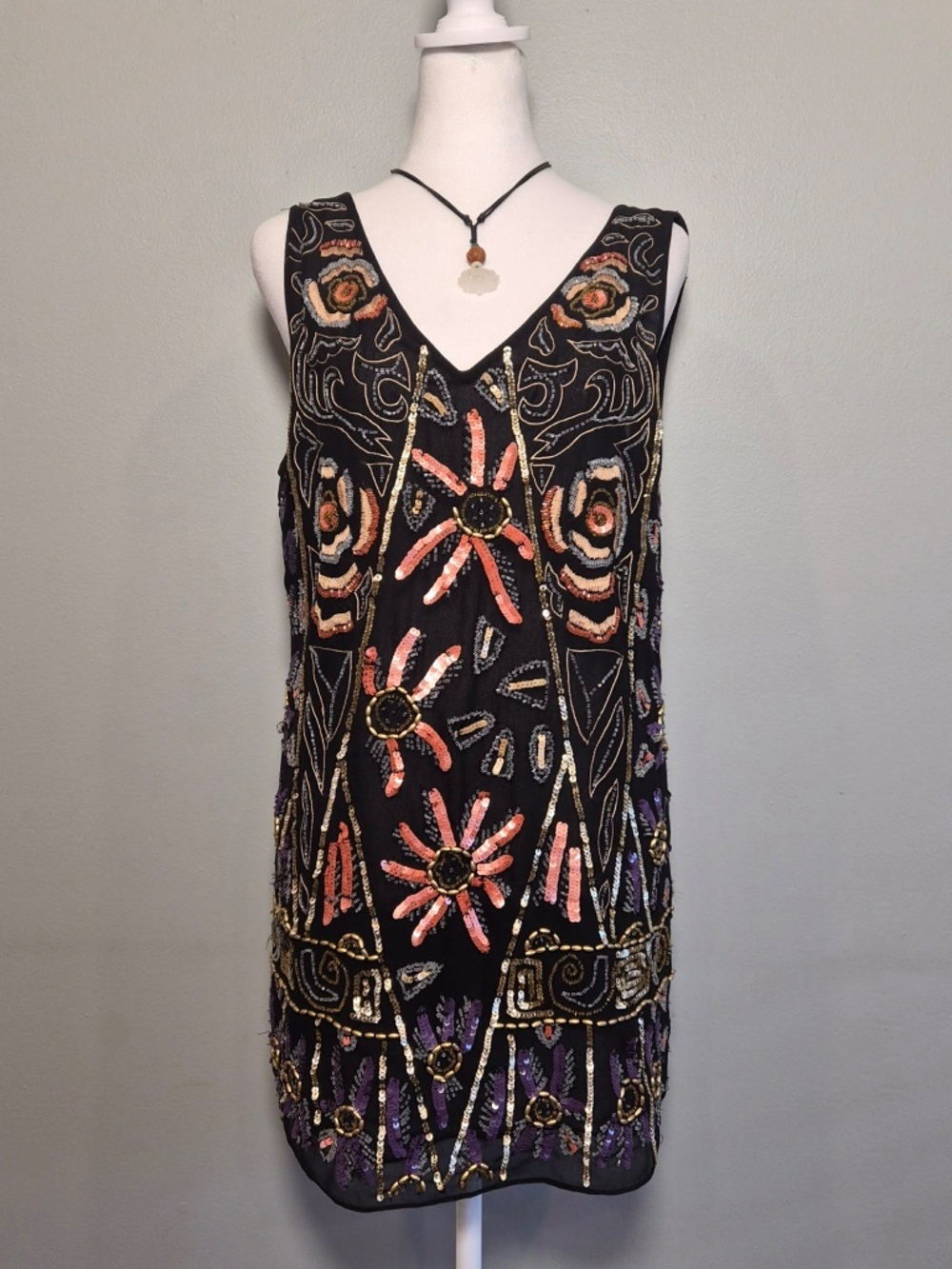 Free People Beaded Sequin Whimsy Hippie Coastal Fairycore Indie Boho Shift Dress - Picture 3 of 13